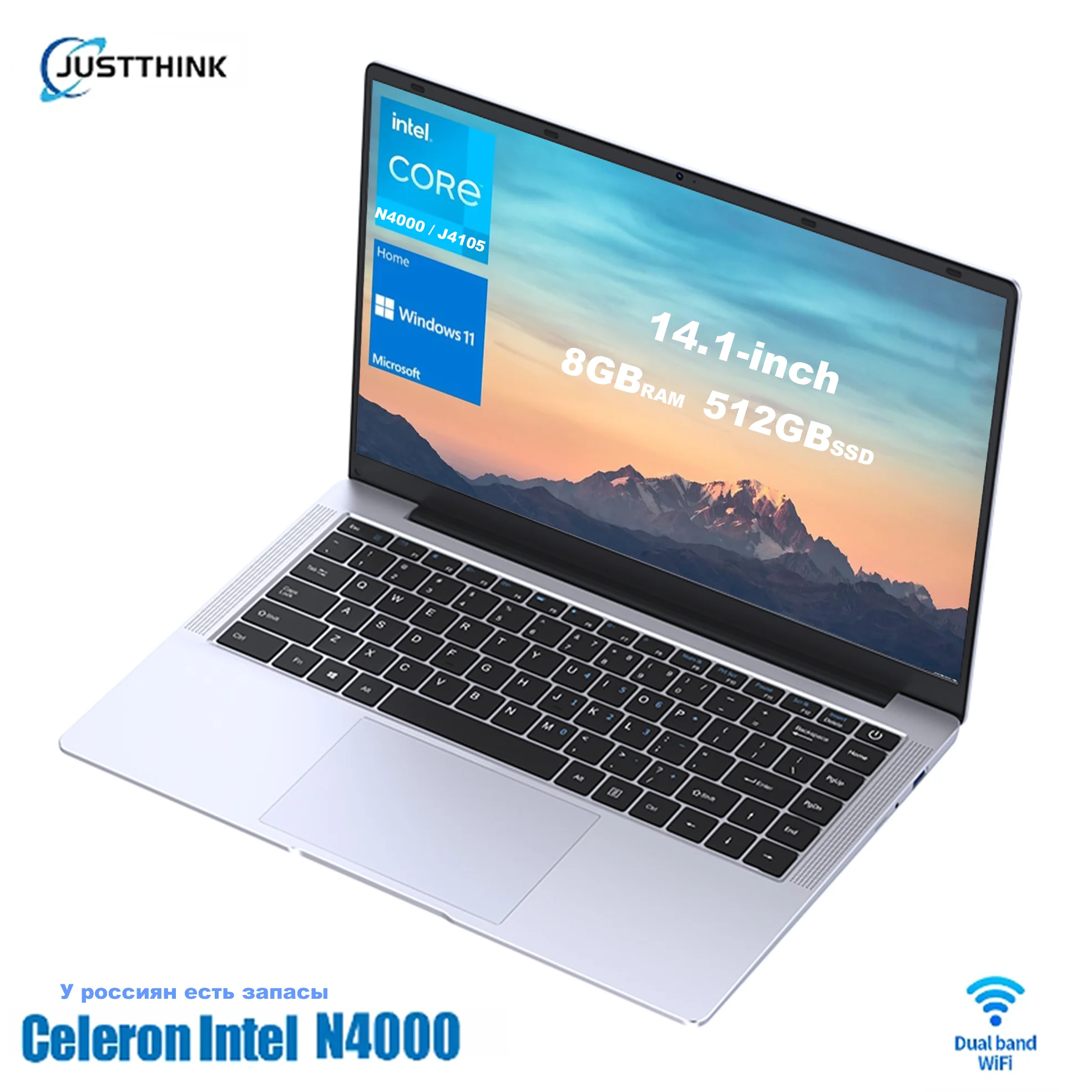 14.1-inch Lightweight Laptop 8GB RAM 256GB/512GB SSD Intel N4000  Windows 11Pro Adult Office Gaming Laptop Spot in Russia