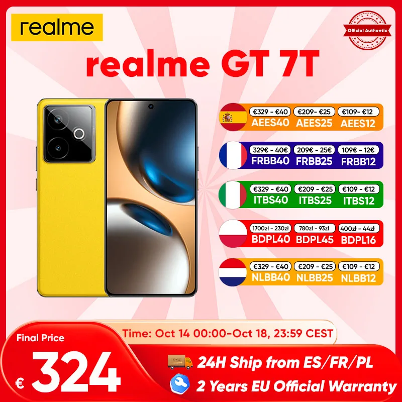 realme GT 7T Smartphone 5G 2025 New MediaTek 8400-MAX 7000mAh Titan Battery 120W Ultra Charge 6.8” 120Hz Display Global Version