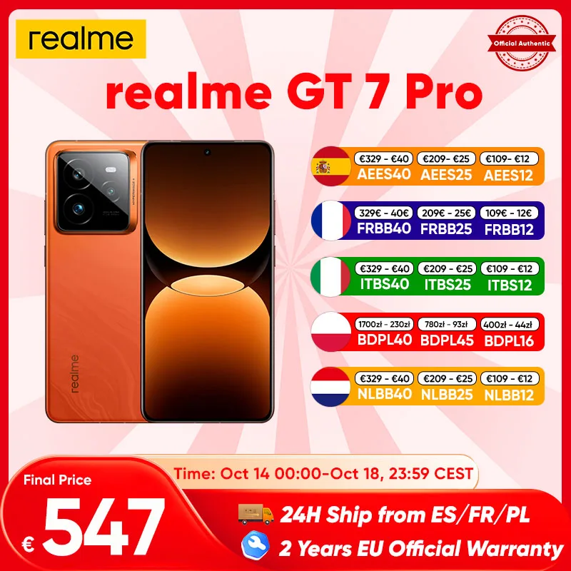 realme GT 7 Pro Smartphone 5G Global Version Snapdragon 8 Elite 6.78” 120Hz Eco OLED Screen 120W SUPERVOOC 50MP Camera NFC GPS