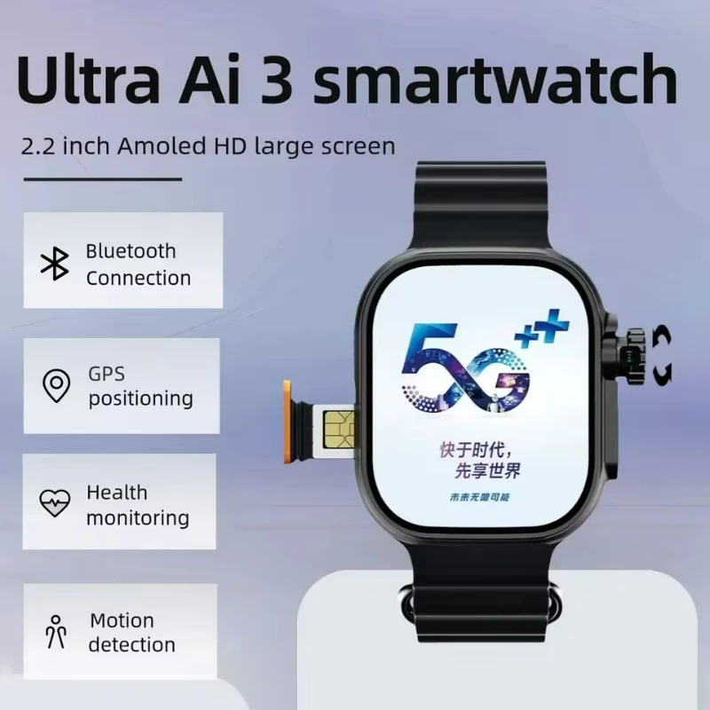 Microwear Smartwatch Polish Menu Ultra AI3 4G SIM Card Android 2.2inch 448*528 Amoled Monitoring 180° Rotary 256GB Watch Camera