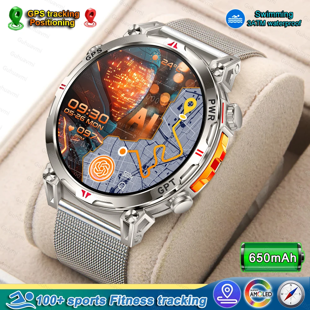 2025 New Outdoor GPS Smart Watch Men Sport Track Waterproof 650mAH Health Monitor Bluetooth call Compass Sport Fitness Bracelet