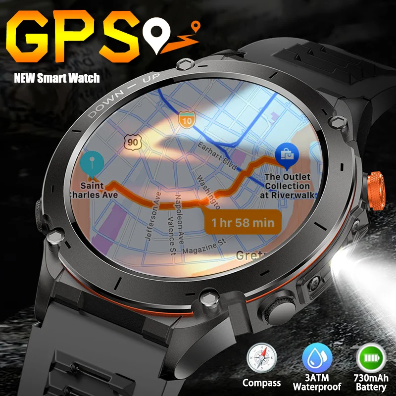 For Xiaomi Outdoor Military Grade GPS LEDFlashlight 730mAh Battery 170+sport Mode 3ATM Waterproof Bluetooth Call Men Smart Watch