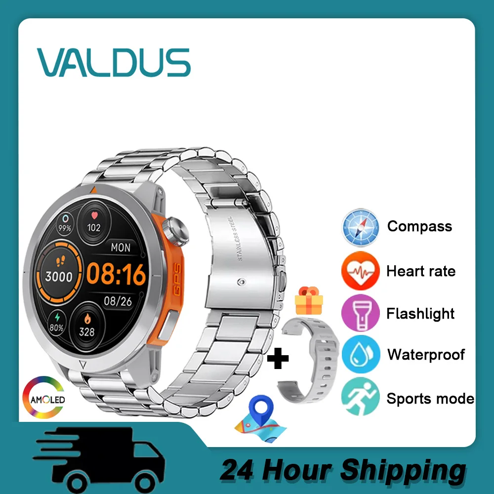 VALDUS 2025 New VG47 Pro Smartwatch GPS Waterproof Compass Bluetooth Call Flashlight For Android IOS AMOLED Outdoor Smart Watch