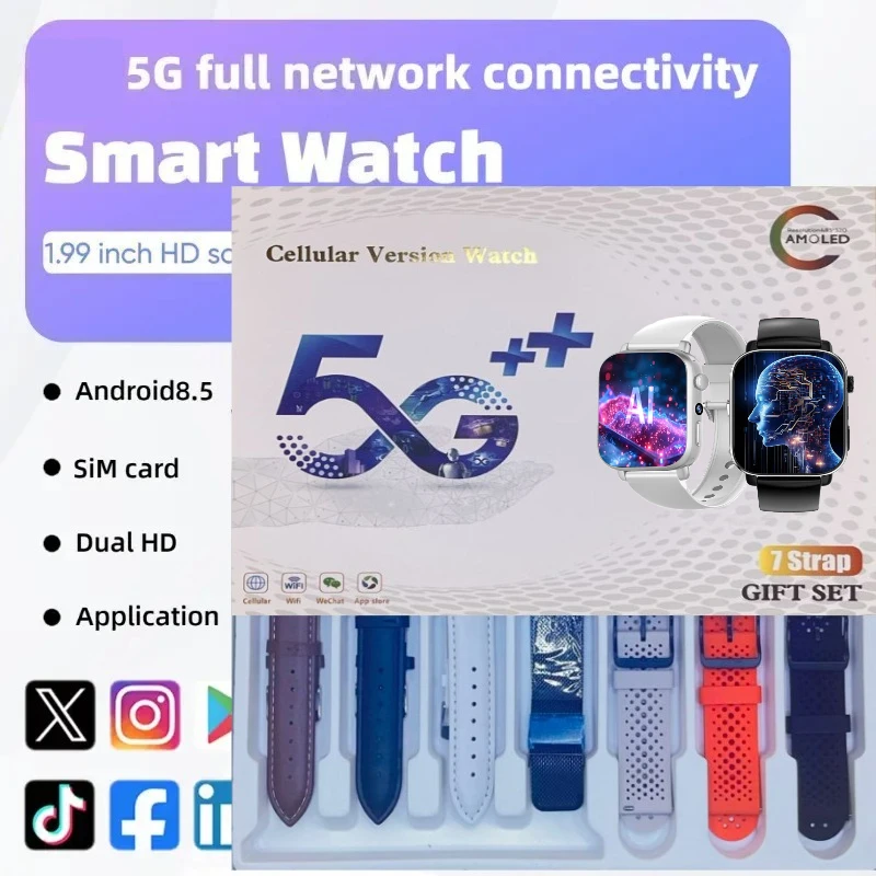 5G New i1 7-in1 Android Smart Watch 1.99 ”410 * 502 HD Screen, Video Call SIM Card, GPS WIFI Dual Camera, Children and Students