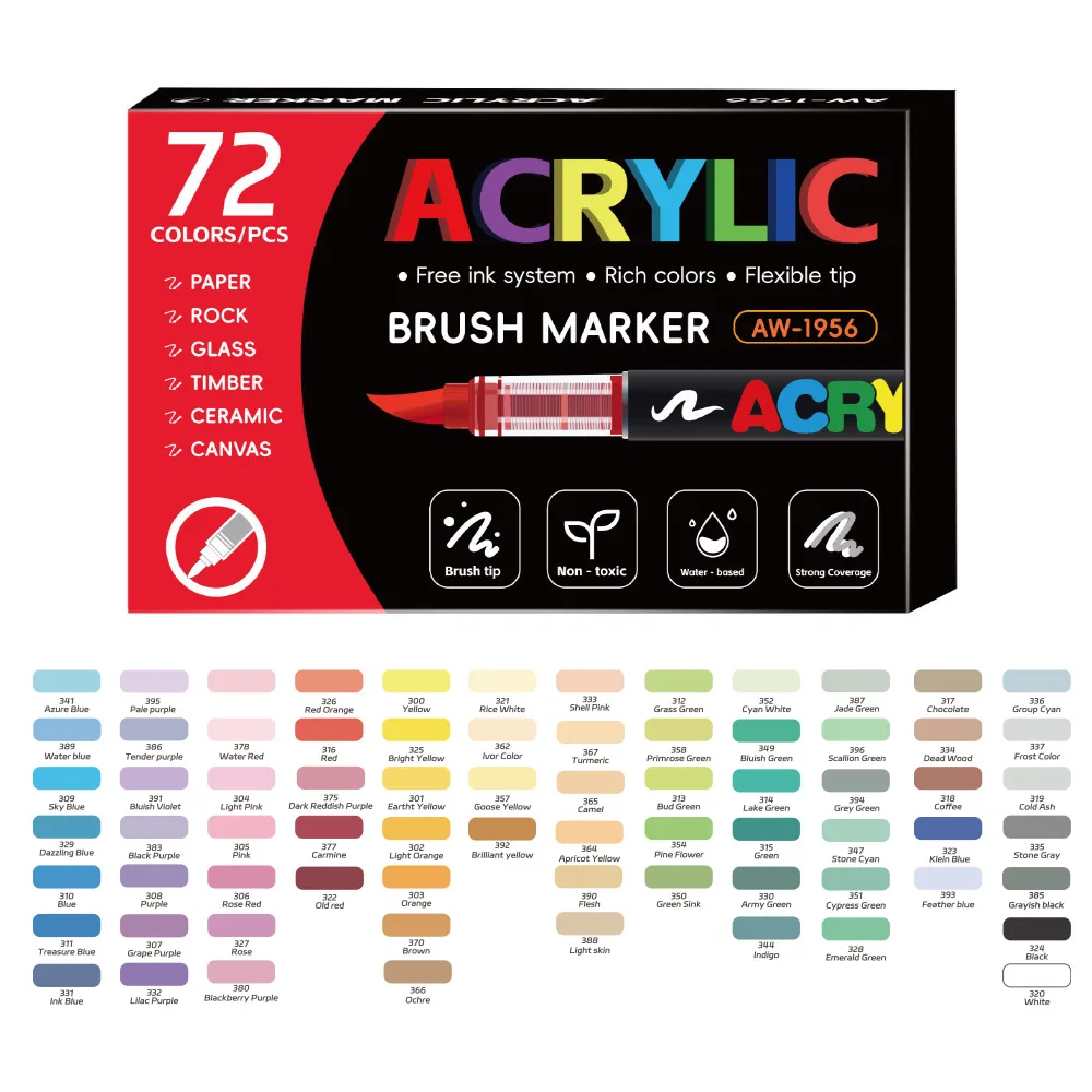 12-72 Colors Acrylic Marker Pen Set Acrylic Paint Pens Waterproof for Canvas Rock Wood Stone Glass Fabric Painting DIY Crafts