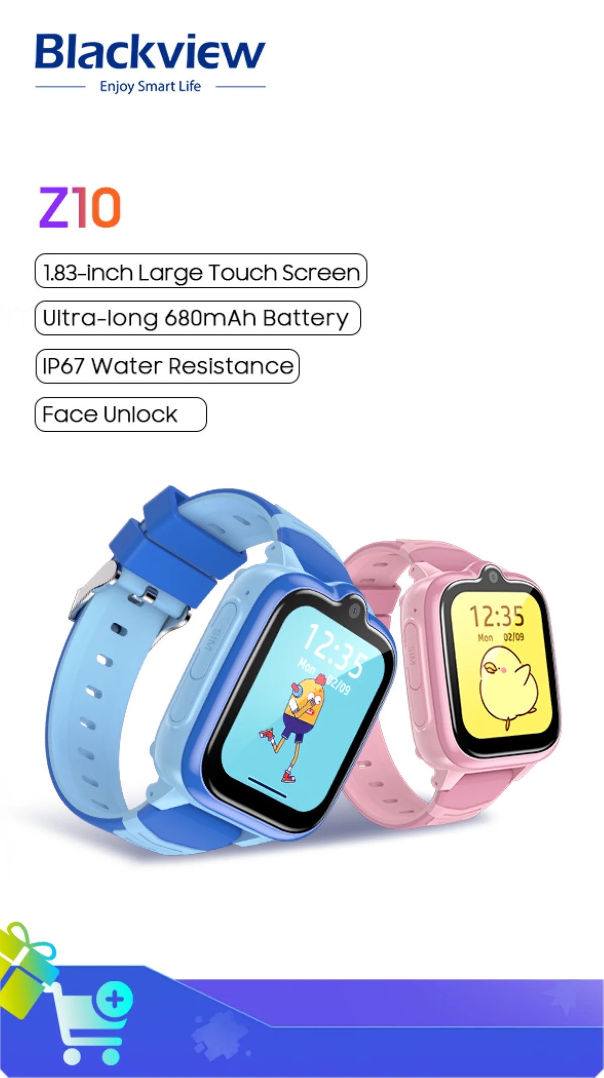 Blackview Z10 Children’s Watch 1G+8G 1.83-inch IPS Display IP67 Waterproof Face Recognition 680mAh 4G SIM Video Call GPS Watch
