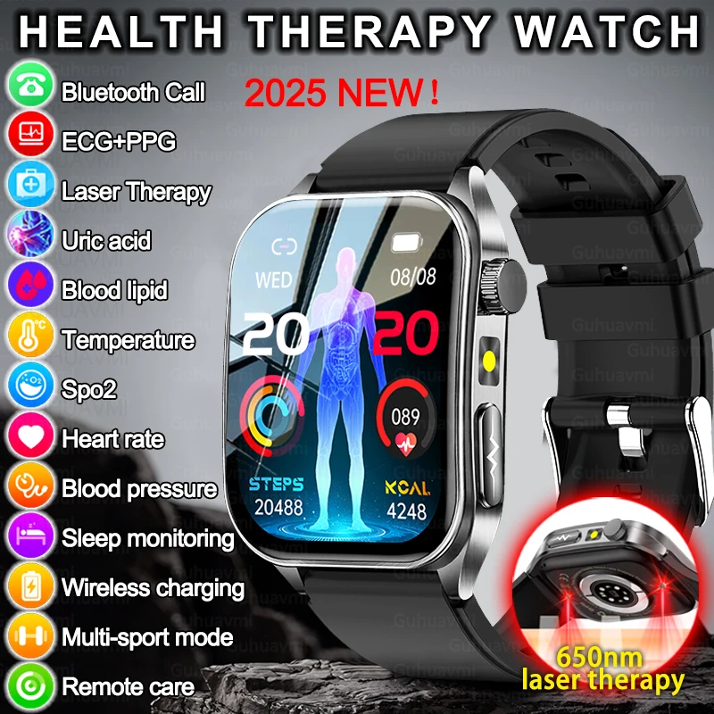 650nm Laser Conditioning Micro Physical Exam Smart Watch For Man Uric Acid ECG Temperature Heart Rate Health smart watches 2025