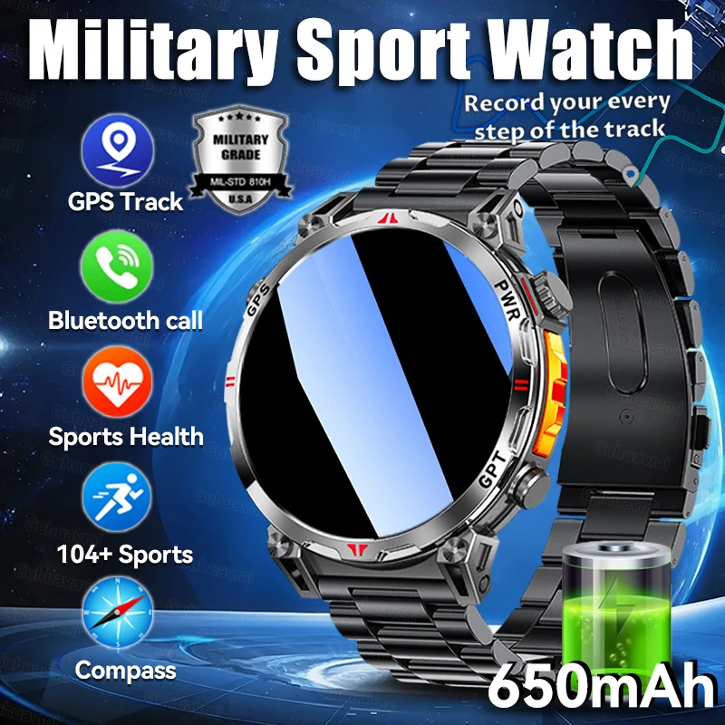 NEW Military Sport GPS Smart Watch for man 3ATM Waterproof Built-in Dualband GNSS Compass Bluetooth Call SWIM smart watches 2025
