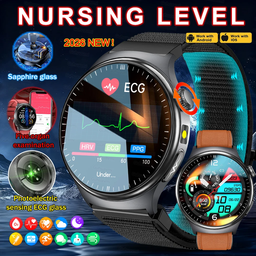 Sapphire Smartwatch Men AI Diagnosis Smart Watch ECG Blood Pressure Blood oxygen Health monitor ECG Smart watch protective film