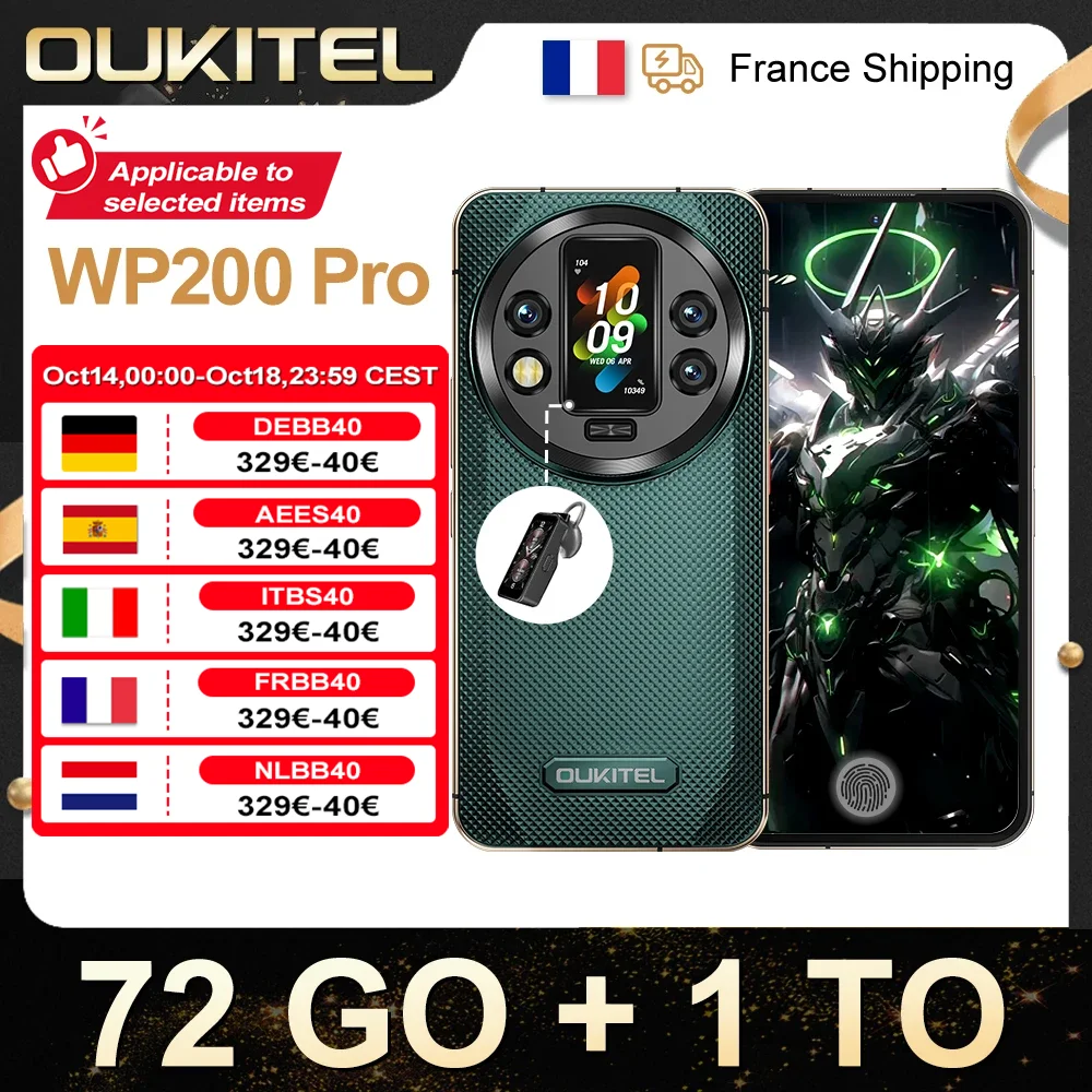 OUKITEL WP200 Pro 5G Rugged Mobile Phone 72(24+48)GB+1TB Android 15 6.7” 120Hz 108MP+32MP 8800mAh 45W Dual SIM/AI/NFC