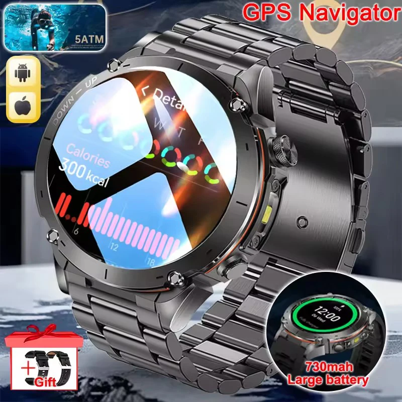 2025 New professional sports Watch 730mAH Built-in GPS AMOLED Flashlight Compass 170+ sports modes BT Calls Health Smart Bracele