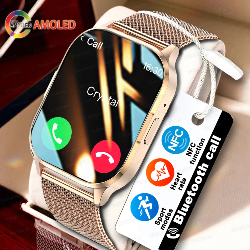 Women Smartwatch 2.01inch AMOLED Screen Bluetooth Call  NFC Sport Watch Blood Pressure Music Women Smart Watch for Women damski