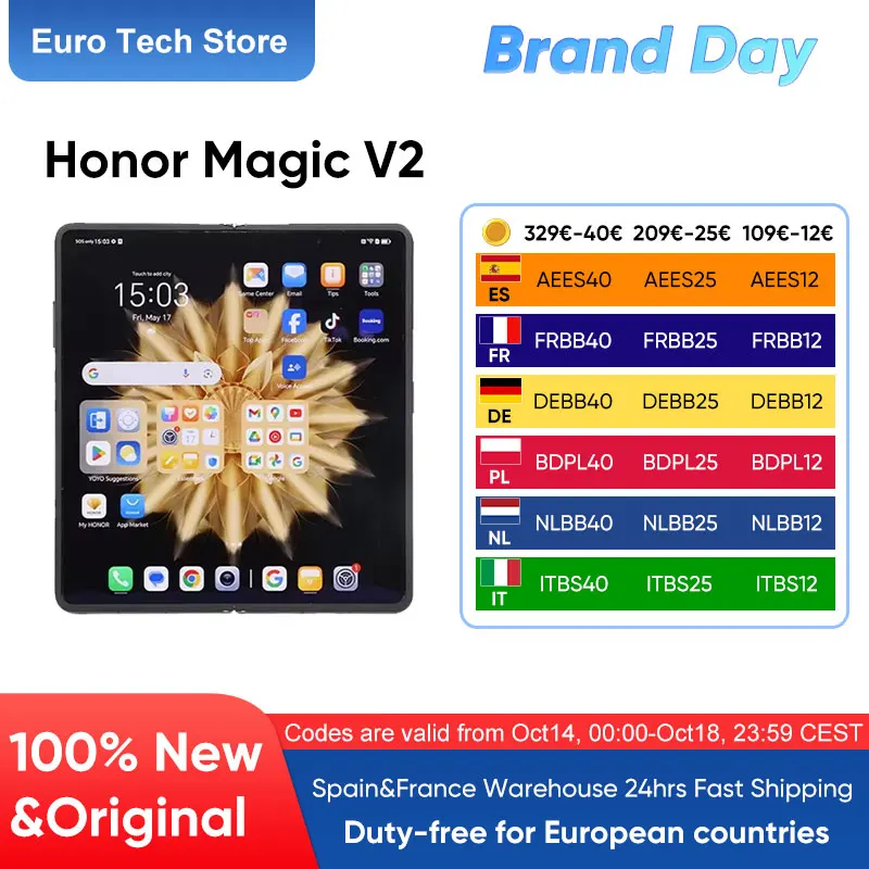 Global Version Honor Magic V2 5G Foldable LTPO OLED 120Hz Display 7.92