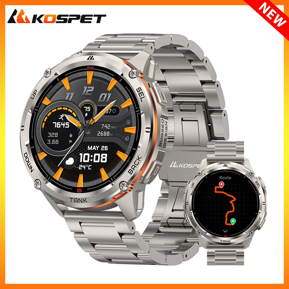 KOSPET TANK T3 Ultra 2 GPS Smart Watch For Men 60 Days Battery Compass Altimeter Barometric 5ATM IP69K Waterproof Men’s Watches
