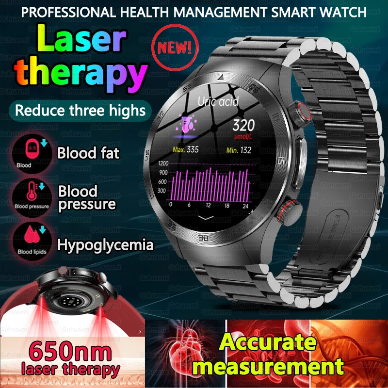 2025New Laser Therapy ECG+PPG Smartwatch For Men Women Sapphire Glass Screen Heart Rate Blood Lipid Uric Acid Health Smart Watch