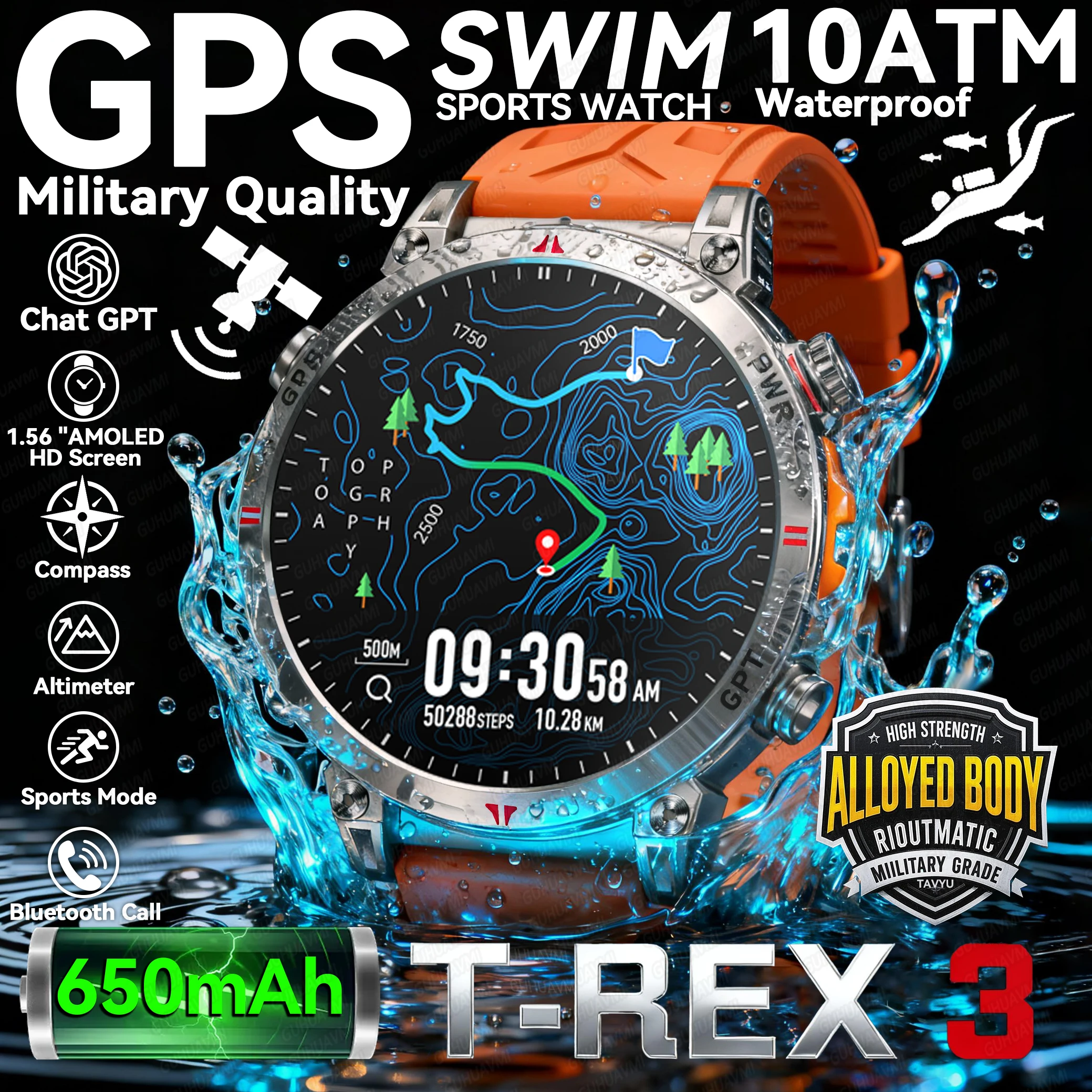 New T-Rex3 Ultra 650mAh Battery Smart Watch Built in GPS Compass 10ATM Waterproof Sports tracker Outdoors Military Smartwatches