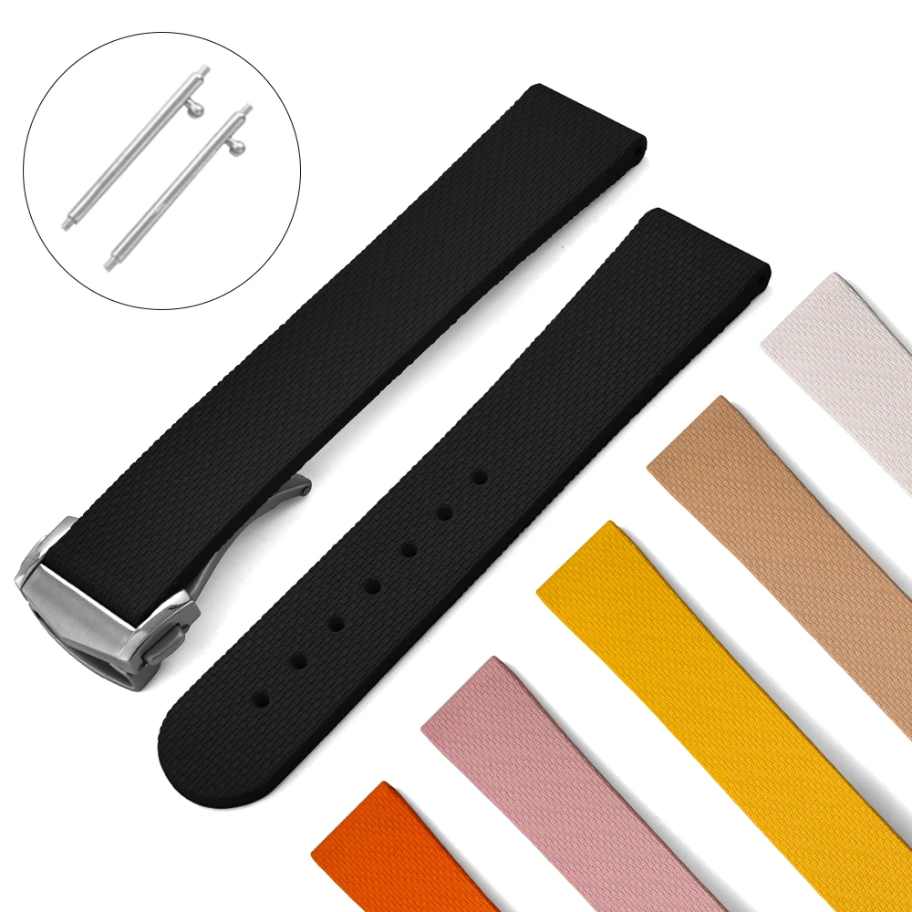 Universal Moon Texture Quick Release FKM Fluoro Rubber Watch Strap 20mm Waterproof Sport Band for Omega Rolex Diver Watches Men
