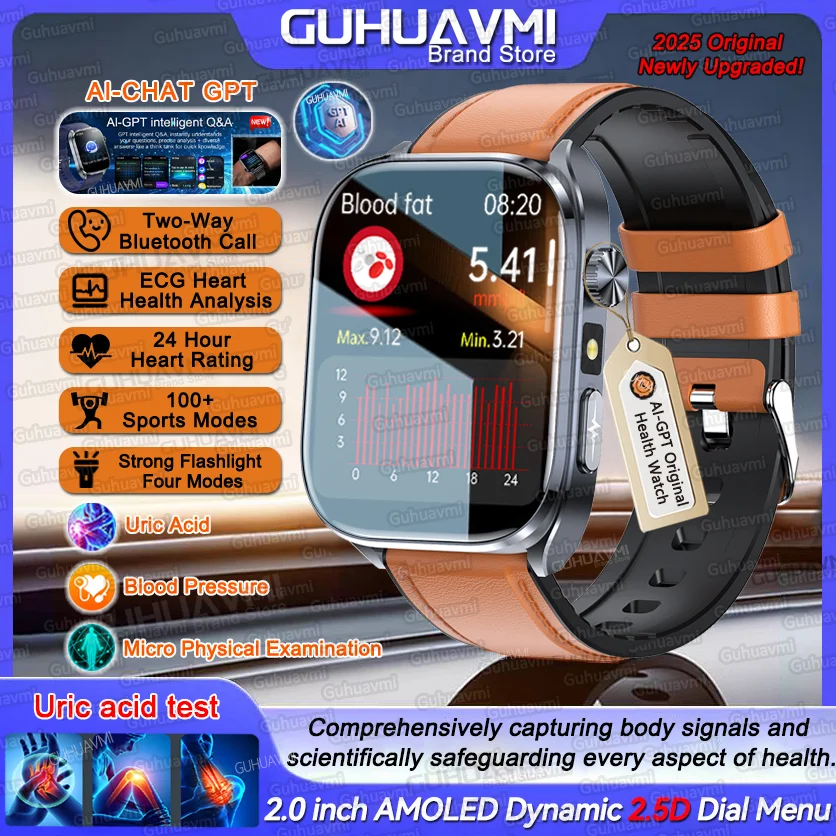 2025 New Body Fat Analysis Health Smart Watch For Men Women ECG Heart Uric Acid Blood Pressure 2.0