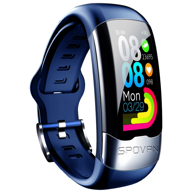 SPOVAN Smart Waterproof Sports Band With ECG Activity Tracker Blood Pressure Heart Rate HRV Sleep Monitoring Watch for Men Women