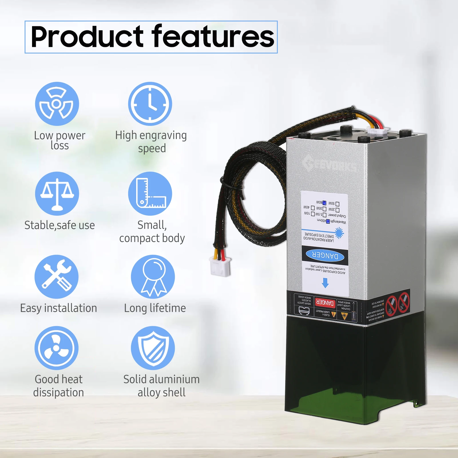 Geevorks 450nm 80W Laser Module Kits High Speed Laser Engraver Cutter CNC Router Laser Module for Laser Engraver Wood Cutting