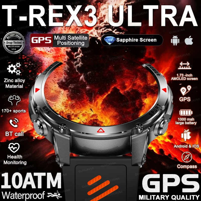 New Military Outdoor GPS Positioning SmartWatch Men Run RIDE Fitness GPS Tracer 10ATM/IP69 Compass HD call Sports Watch bracelet