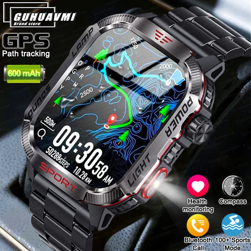 New 2.01-inch Outdoor Men Smart Watch 3ATM Waterproof 600Mah Battery Compass LED Flashlight Bluetooth Call Smartwatch For Xiaomi