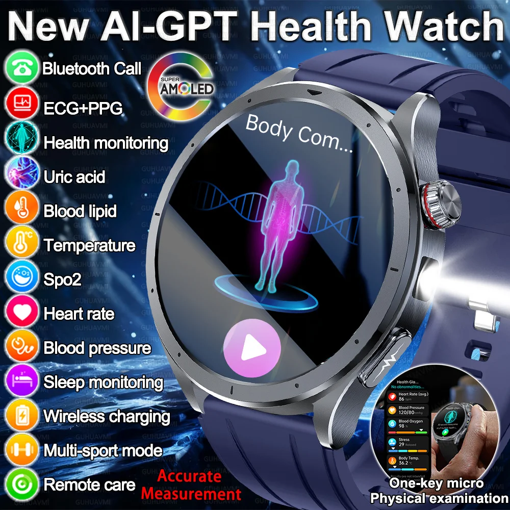 2025 New Body Fat Analysis Health Smart Watch ECG+PPG Uric Acid Blood Pressure Blood Oxygen Clock Call Smart Watch For Men Women