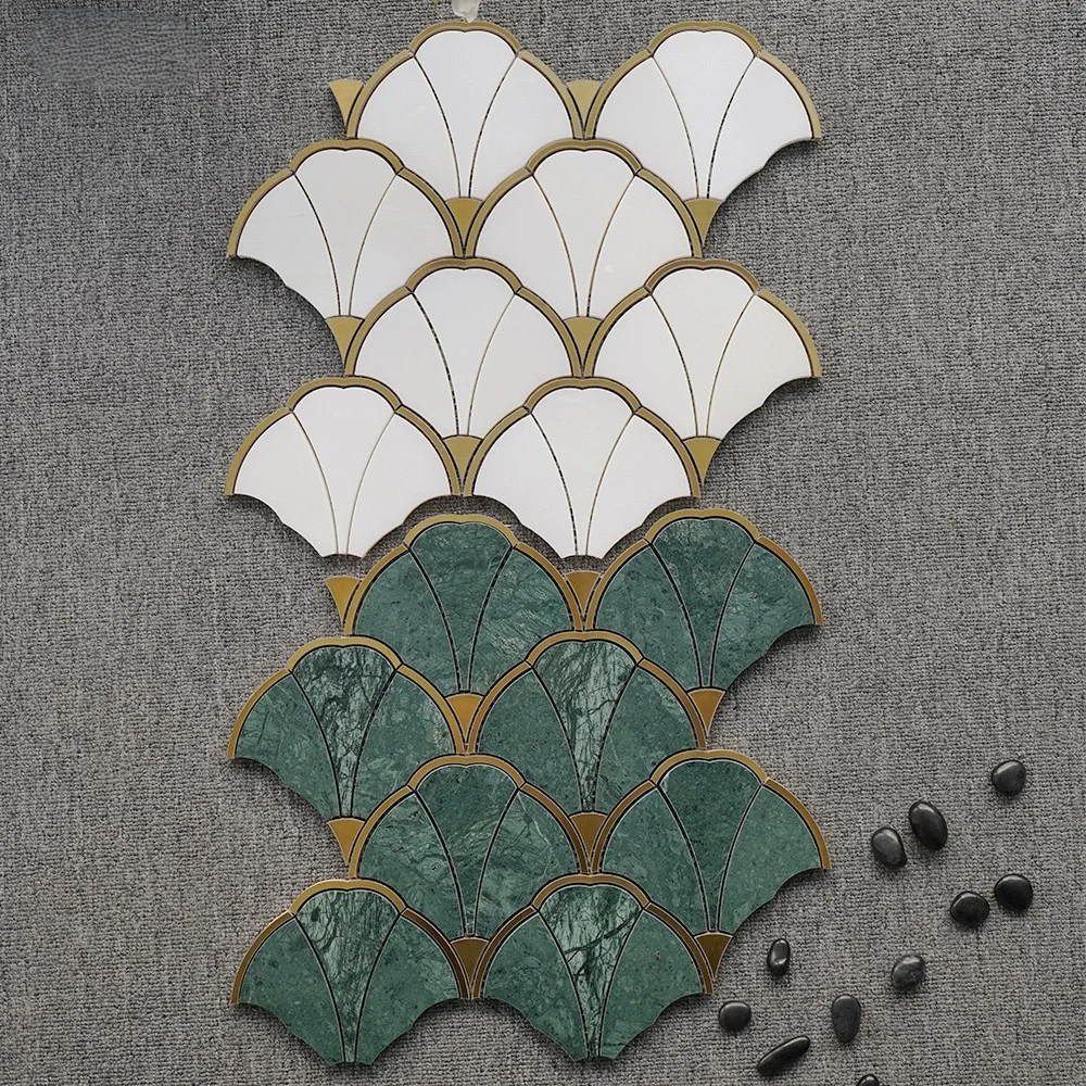 Modern Natural Stone Water Jet Marble Mosaic Wall Tiles 10mm Thick for Villa Wall Floor Bathroom Living Room Decor
