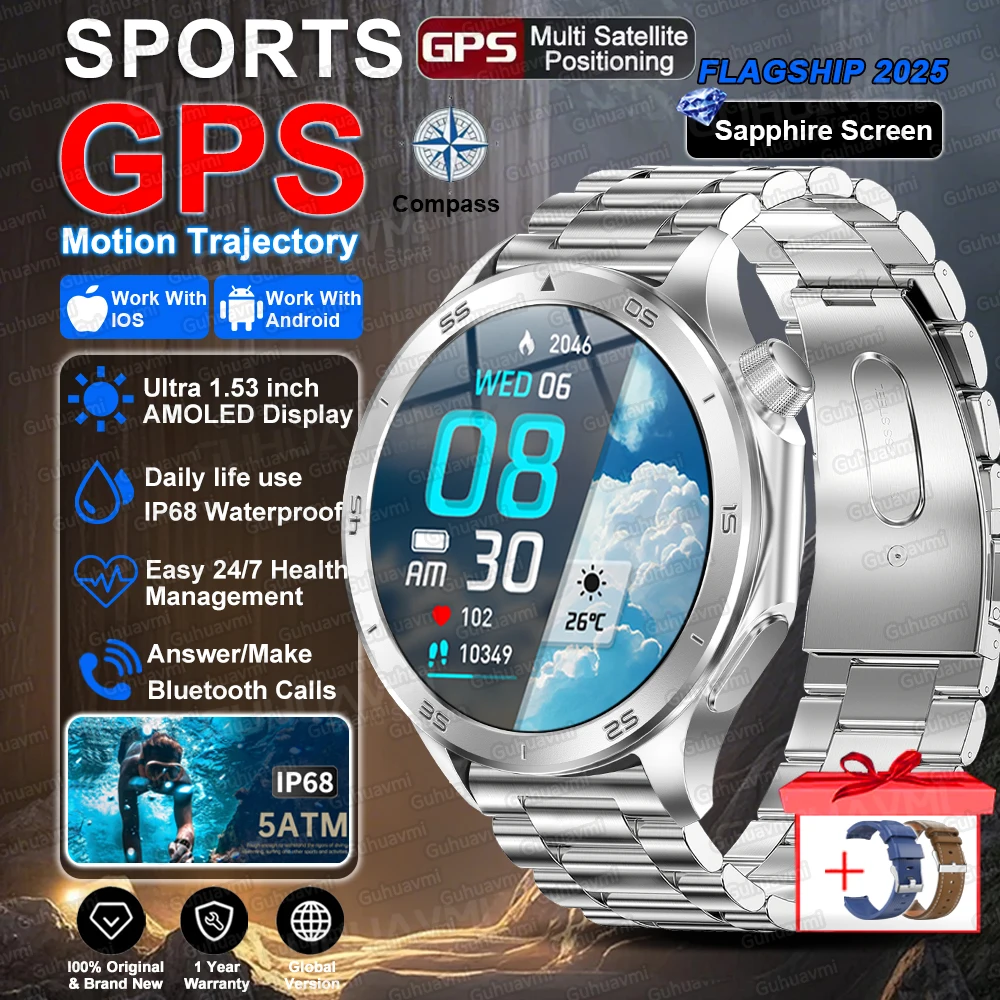 2025 New WATCH X2 Ultra Smart Watch Men HD AMOLED Screen GPS Motion trajectory Heart Rate Bluetooth Call 1.52