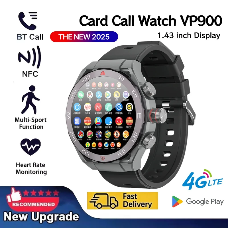 VP900 Smart Watch 4G SIM Card GPS Navigation Waterproof Fitness Camera Video Call 32GB 256GB Large Capacity for Men Women
