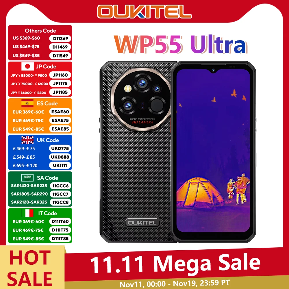 OUKITEL WP55 Ultra Rugged Phone – Thermal Imaging 5G MTK 7025,11000mAh,48+512GB,108MP 6.6