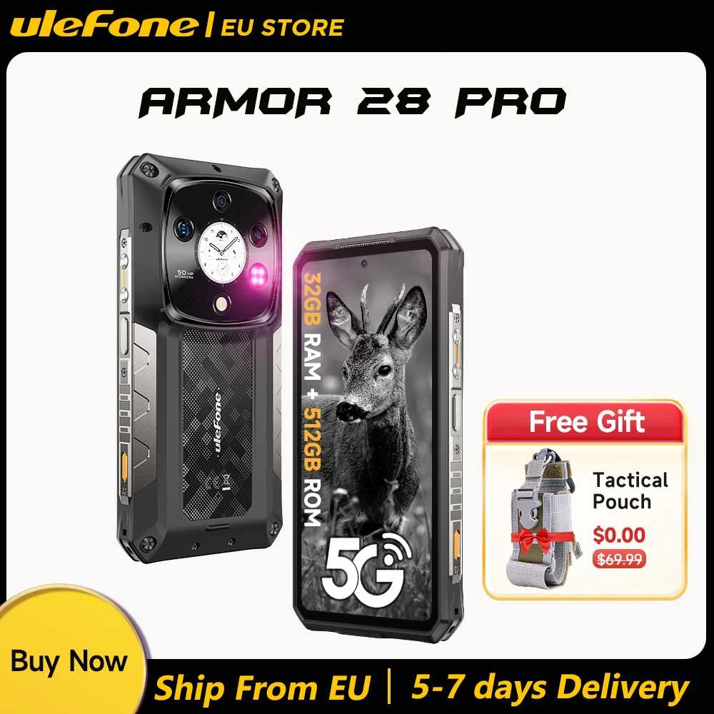 Ulefone Armor 28 Pro 5G AI Rugged Phone 512GB ROM Smartphone 120W MTK Dimensity 7300 10600mAh 6.67”AMOLED 64MP Mobile phone