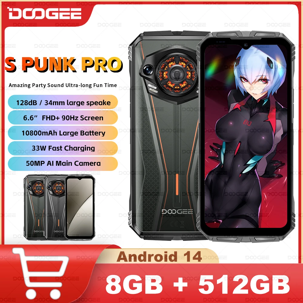 DOOGEE S Punk Pro Rugged Phone LED Light Effect 8GB RAM 512GB ROM 6.6” FHD+ 90Hz 10800mAh Battery 50MP AI Camera Android 14 NFC