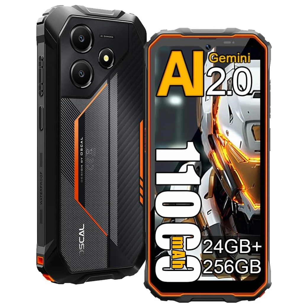 OSCAL Marine 2 AI Outdoor Mobile Phone, 6.56 Inch Rugged Smartphone Android 15, 8+16GB RAM, 256GB+2TB ROM 11000mAh, Unisoc T615