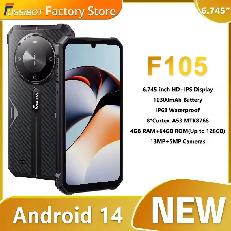 FOSSiBOT F105 Rugged Smartphone Android 14 12GB+64GB Mobile Phone 6.745