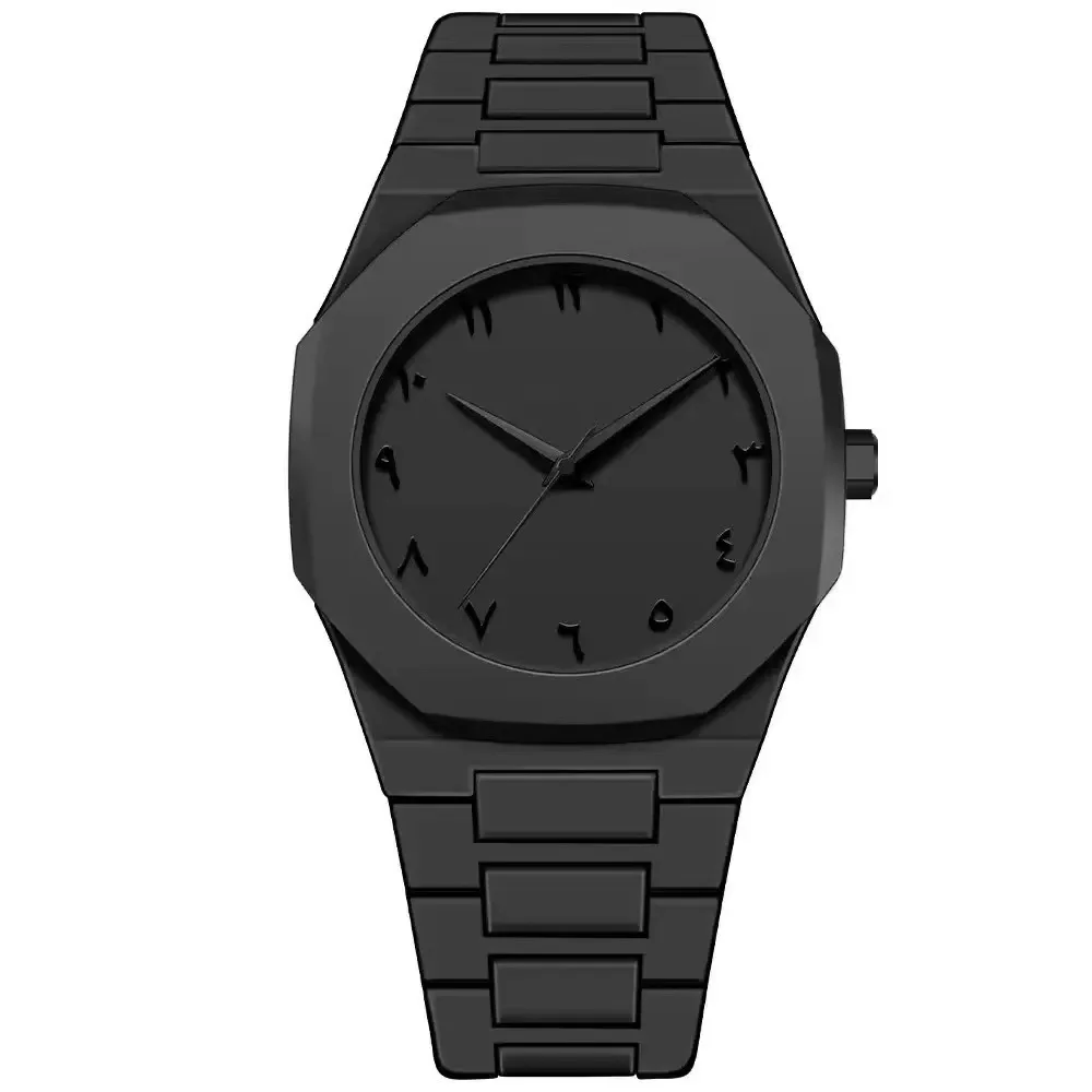 New Fashionable Men’s Watch Simple Black Male Quartz Watches Arabic digital Casual Drip Oil Strap