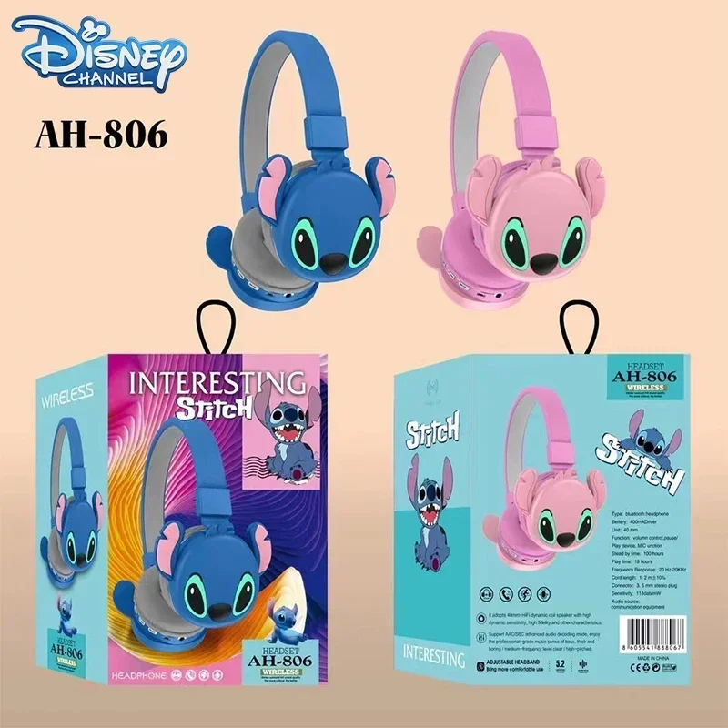 Disney Stitch Wireless Bluetooth Headphones HIFI Stereo Sound Foldable Headsets with Mic Anime Cartoon Kids Birthday Gift