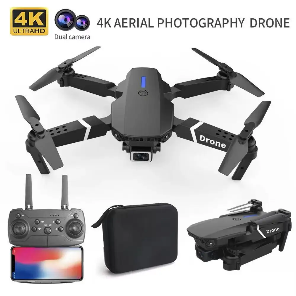 Professional Drone E88 4k wide-angle HD camera WiFi fpv height Hold Foldable RC quadrotor helicopter Camera-free children’s toys