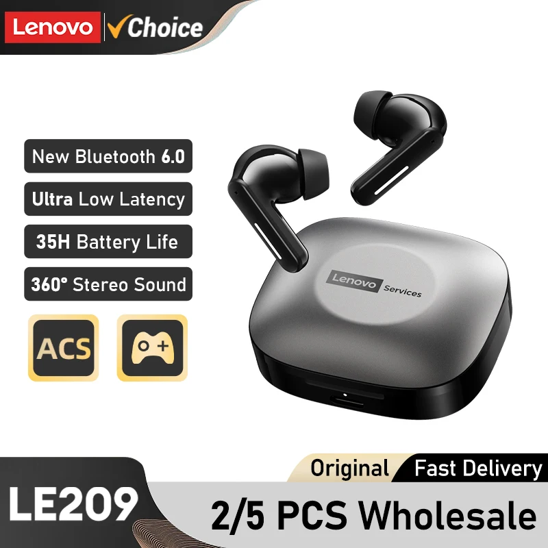 2/5 PCS Lenovo LE209 Wireless Earphones Noise Cancelling Bluetooth 6.0 Headphone HiFi Music HD Call Game Sport Headset Wholesale