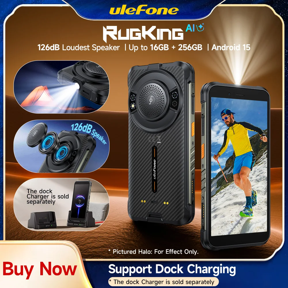 【World Premiere】Ulefone RugKing 4G Rugged Phone Android 15 Up to 16GB+256GB Waterproof Smartphone 9600mAh NFC Global Version