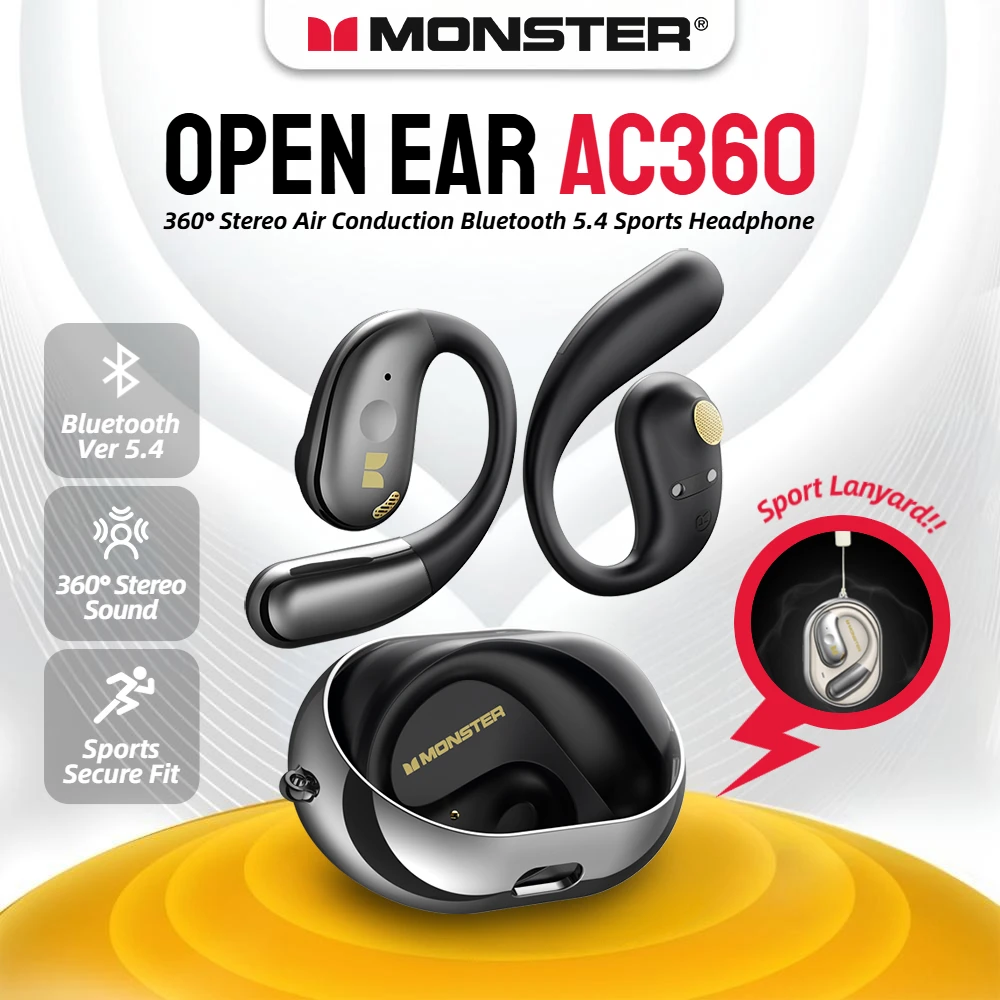 Monster Open Ear AC360 Air Conduction Headphone Bluetooth 5.4 Ture Wireless Earphones 360° Stereo OWS Wireless Sports Headset