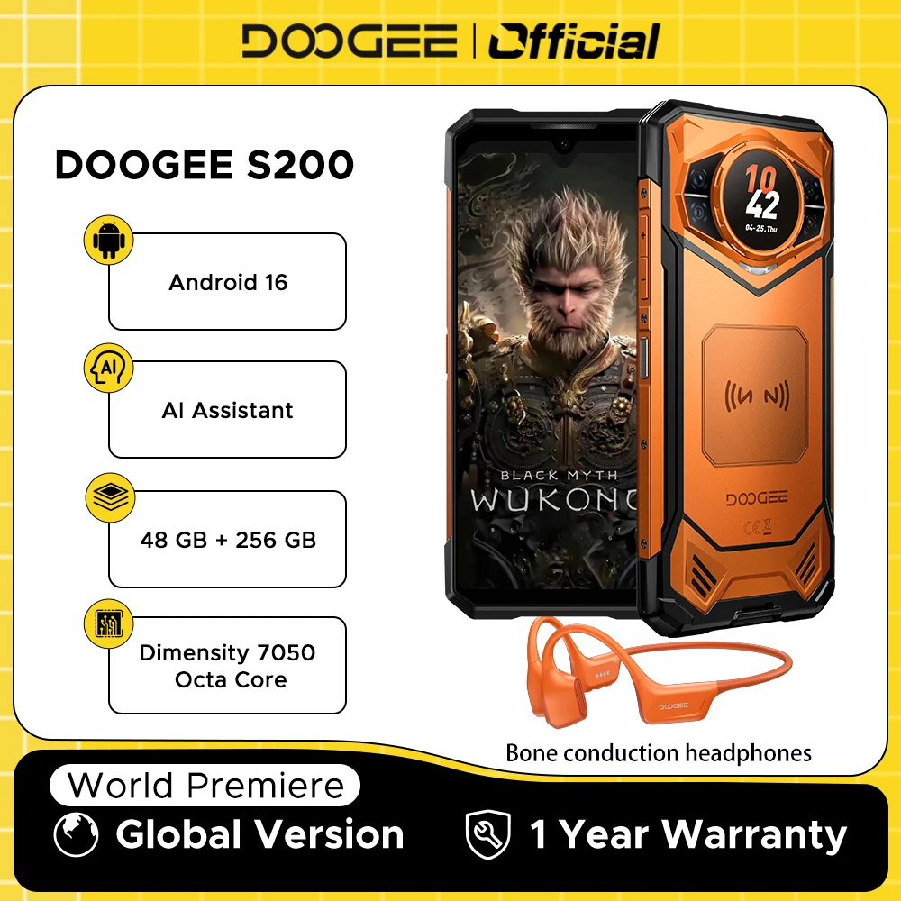 Global Version DOOGEE S200 5G Rugged Phone Android 16 48GB 256GB 6.72