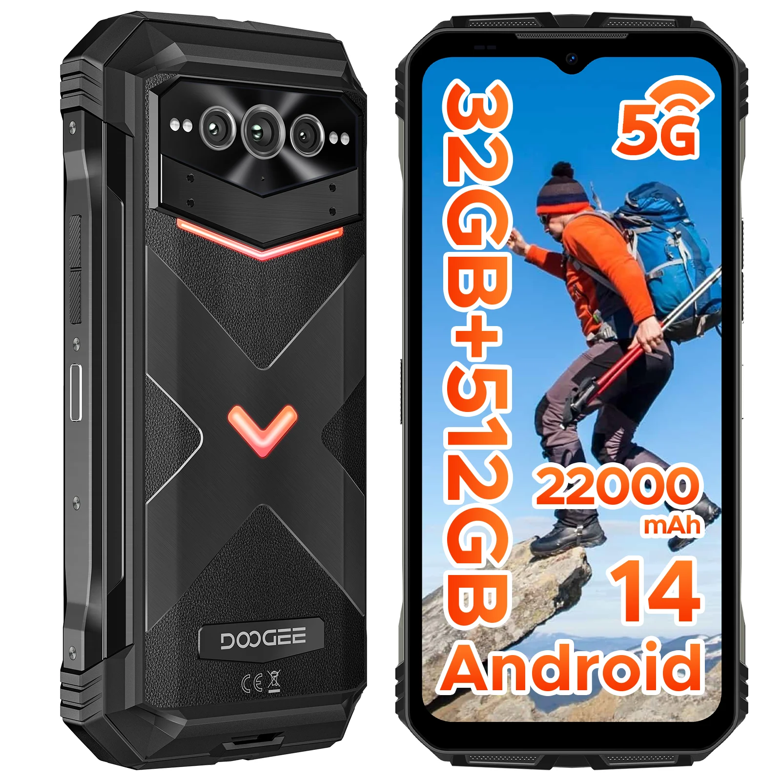 DOOGEE V Max Pro 5G Rugged Phone Dimensity 7050 6.58” 120Hz 22000mAh Large Battery 12GB+512GB Lighting Effects 5g Smartphone