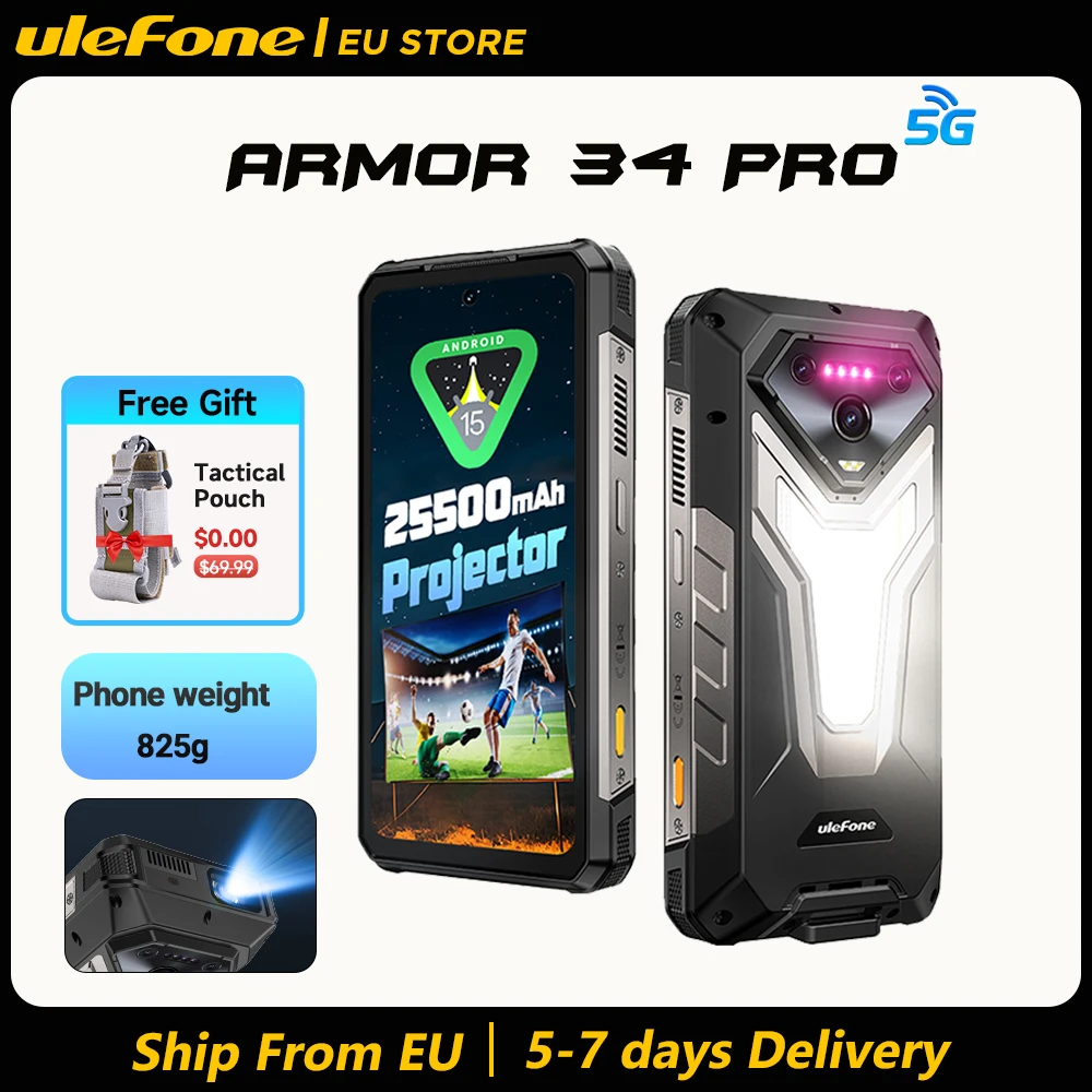 Ulefone Armor 34 Pro 5G AI Rugged Phone 25500mAh Built-in Projector Up to 32GB+512GB ROM 120Hz 6.95