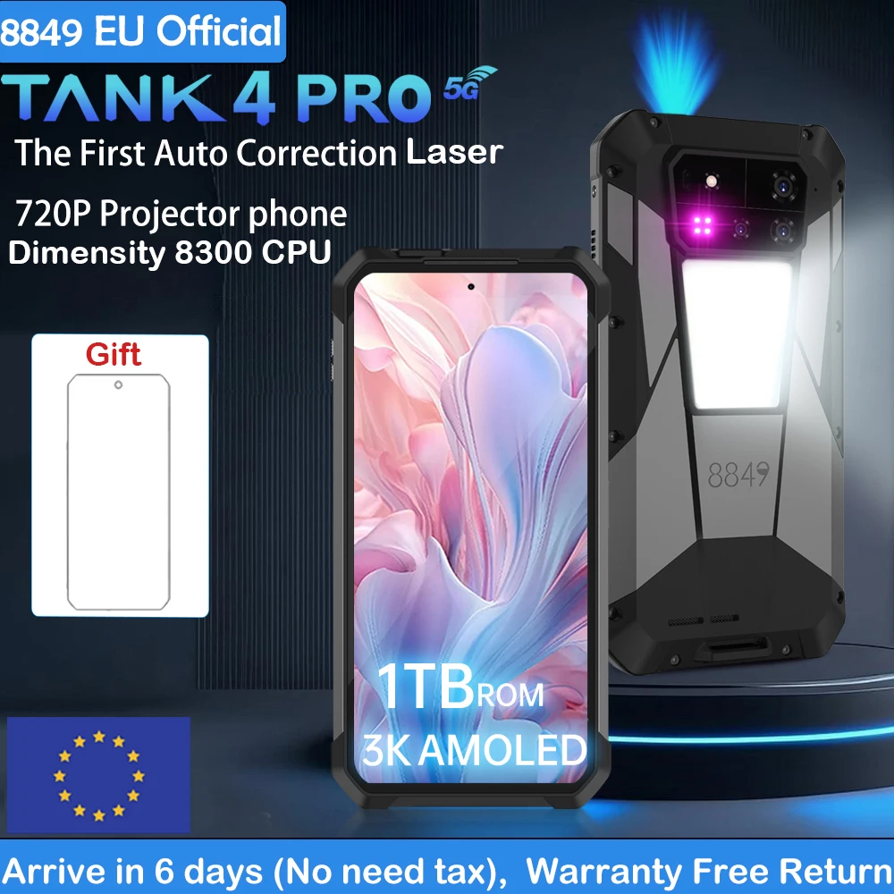 8849 Tank 4 Pro Unihertz Rugged Smartphone with Projector 1TB+36G 5G AI Dimensity 8300 AMOLED 3K Android 14 6.78”120HZ 11600mAh