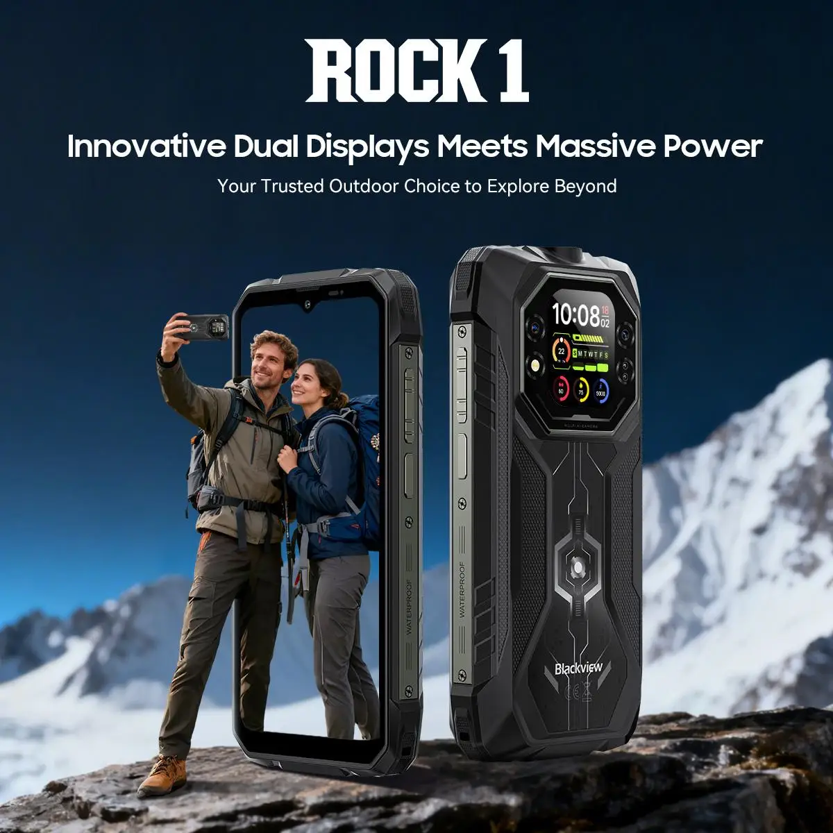 Blackview ROCK 1 Rugged Smartphone 6.56” Dual Displays 15000mAh Battery 55W 8GB+256GB Cell Phone 16MP Camera 4G Android 16 NFC