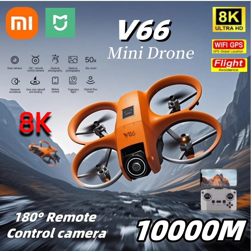 Xiaomi V66 Mini Drone 8K HD Dual Camera 5-Way Obstacle Avoidance Foldable RC Quadcopter For Professional Aerial Photography 2025