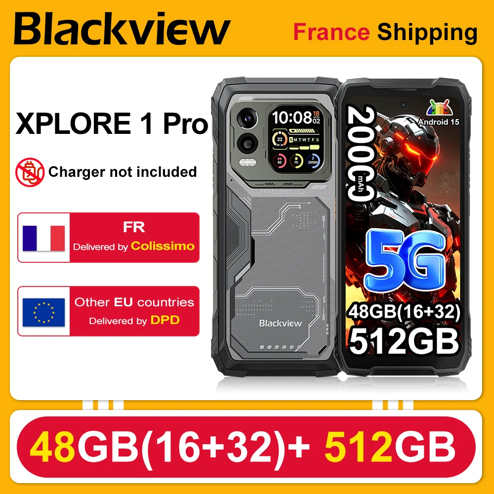 Blackview XPLORE 1 Pro  [No EU Charger]  Rugged Smartphone 48(16+32)GB+512GB  5G  6.78” +IPS 2.4K 20000mAh Android 15 NFC 64MP