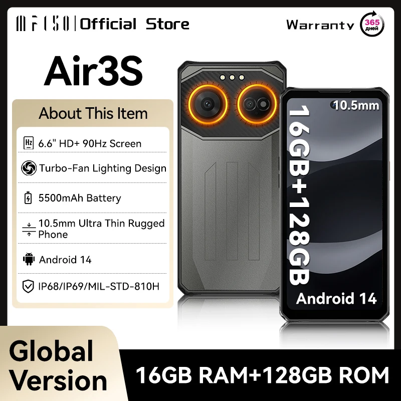 IIIF150 Air3S Rugged Smartphone 90Hz 16GB(4+12) 128GB 6.6” Fullview Display  2.4M Drop 6m Waterproof Android 14 Ultra-Thin
