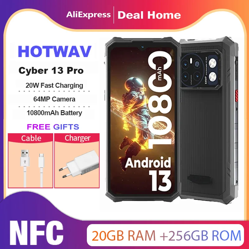 HOTWAV Cyber 13 Pro 20GB+256GB Android Rugged Devices 150LM Flashlight 6.6” FHD+ 2K 10800mAh Battery 64MP Camera Global Version
